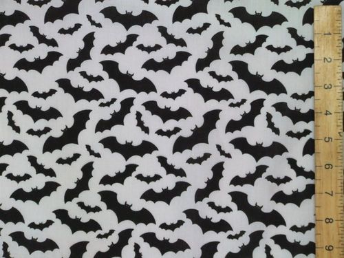 Halloween Prints Polycotton - Bats (Black on White)