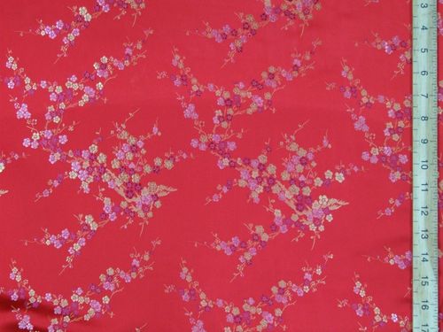 Rich Brocade Fabric - Oriental Design (Red)