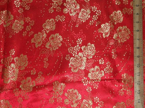 Rich Brocade Fabric - Floral Design (Red)