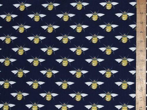 Printed Pure Cotton Bees / Wasps - Navy