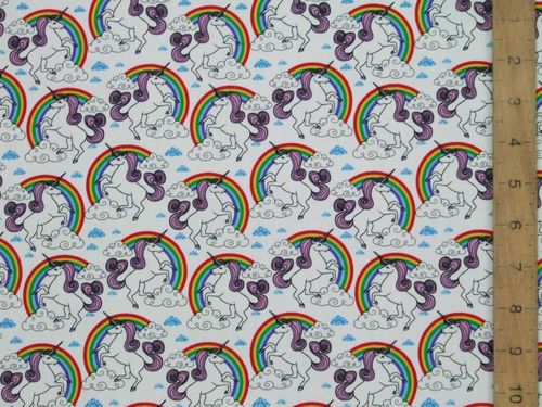 Unicorn & Rainbow Print Pure Cotton (White)