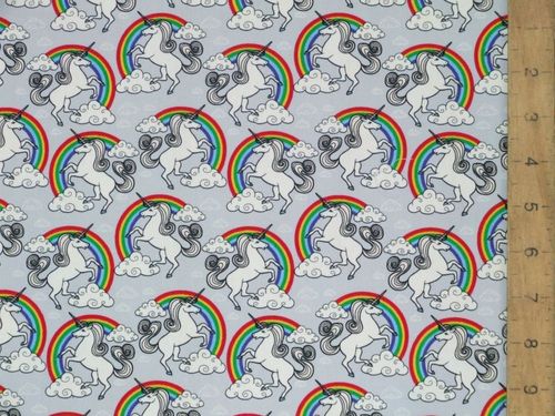 Unicorn & Rainbow Print Pure Cotton (Silver Grey)