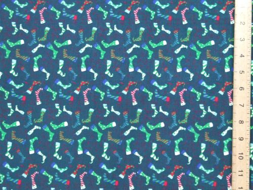 Xmas Stockings Printed Polycotton Fabric - Forest Green