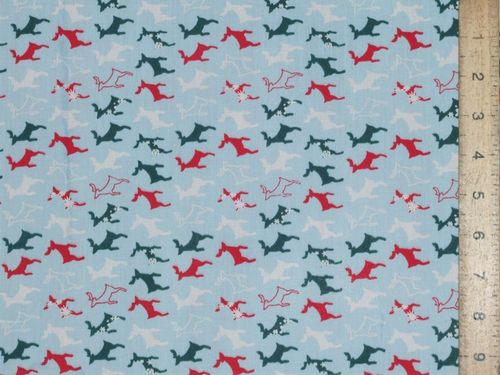 Xmas Small Reindeers Polycotton Fabric - Sky Blue