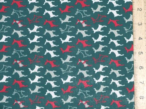 Xmas Small Reindeers Polycotton Fabric - Forest Green