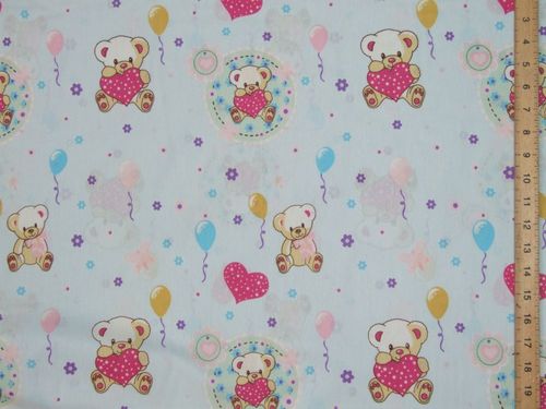 Extra Wide Teddy Printed Polycotton 90" wide (sheeting) [Blue]