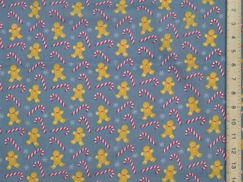 Ginger Bread & Candy Christmas Polycotton - Grey