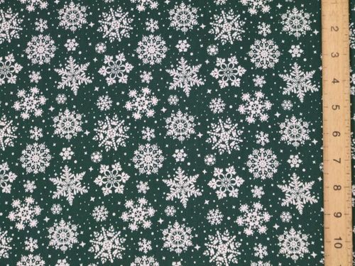 New Snowflake Christmas Polycotton - Dark Green
