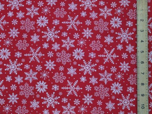 New Snowflake Christmas Polycotton - Red