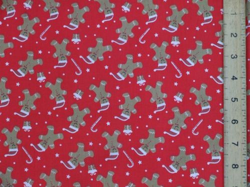 Small Gingerbread Christmas Polycotton - Red