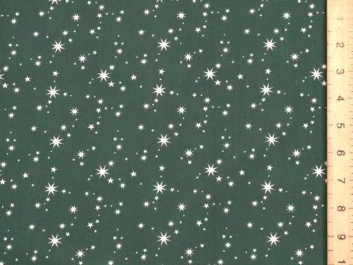 Twinkle Stars Christmas Polycotton - Dark Green