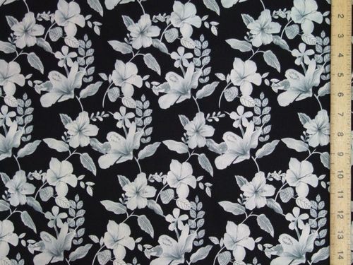 Floral Printed Viscose Fabric 58" wide - (Black)