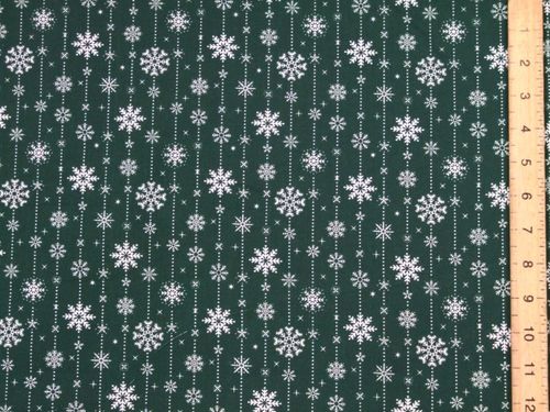 Snowflakes Print Polycotton (Green)