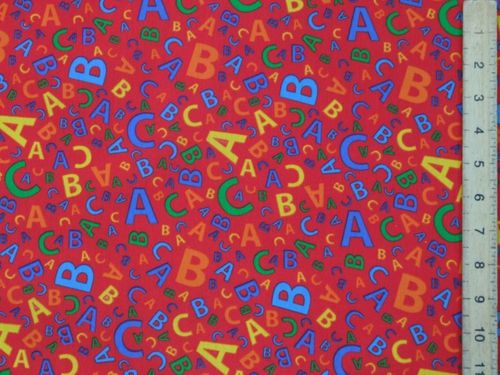 Alphabet ABC Letters Polycotton Fabric (Red)