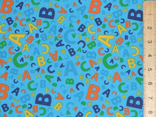 Alphabet ABC Letters Polycotton Fabric (Turquoise)