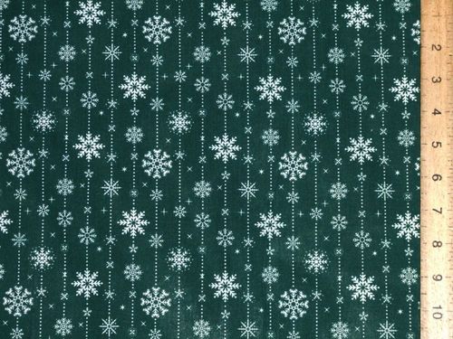Snowflakes Christmas Polycotton - Dark Green