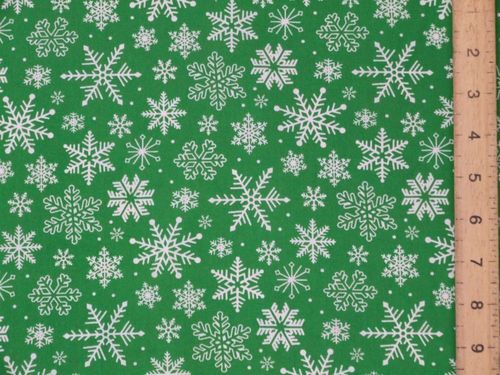 New Snowflake Christmas Polycotton - Bright Green