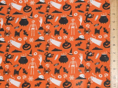 Halloween Prints Polycotton -(Orange)