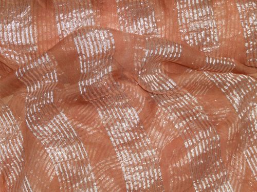 Georgette Chiffon Fabric - metallic stripes (Rust)